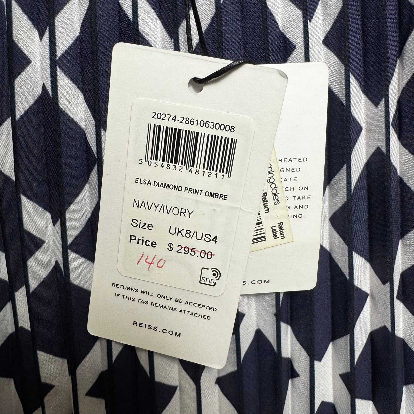 Pleated Skirt Midi By Reiss In Blue & White, Size: 4