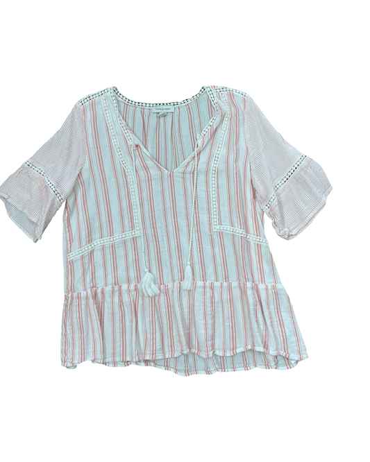 Top 3/4 Sleeve By Vintage America In Cream & Pink, Size:Xl