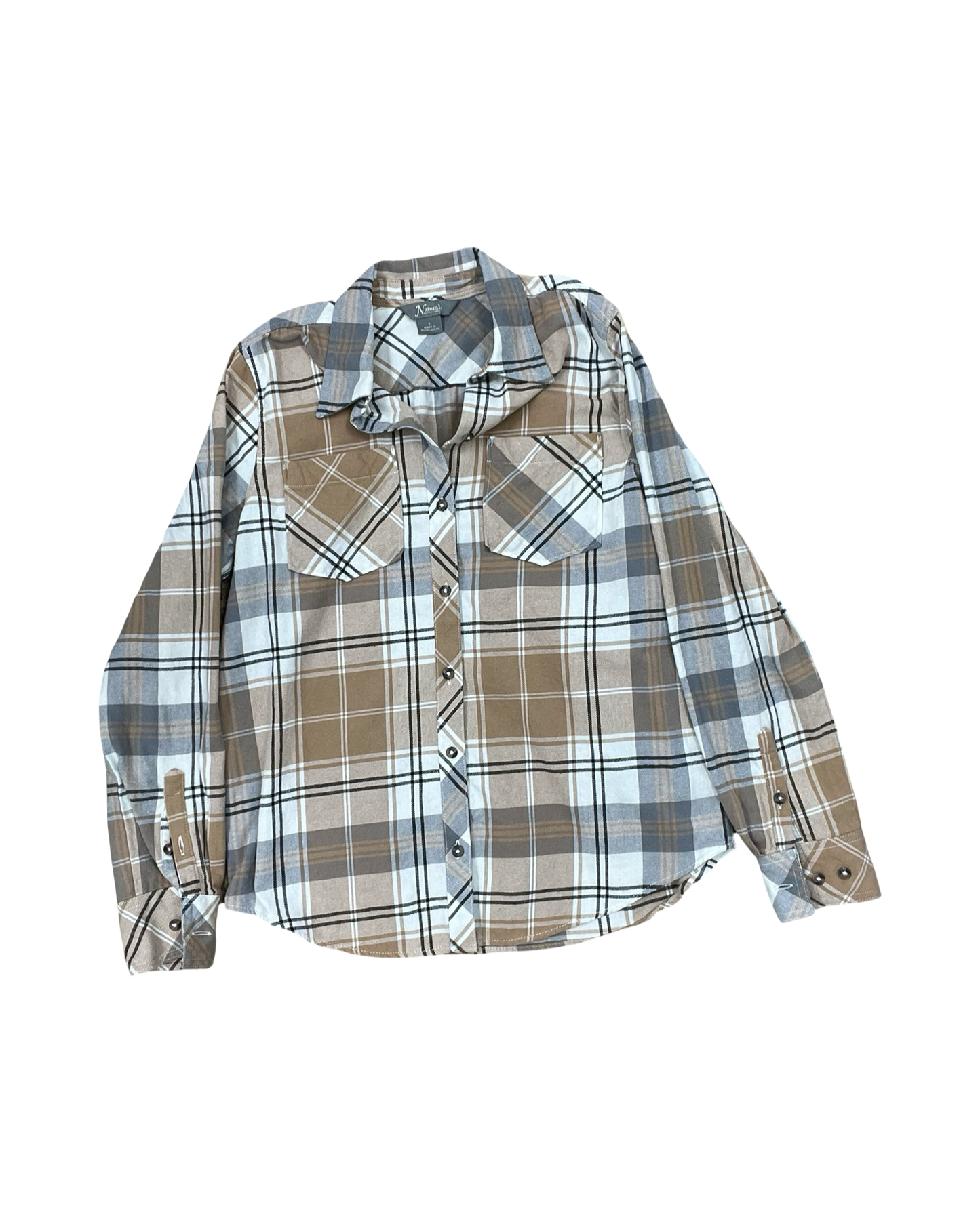 Blouse Ls By Natural Reflections In Brown & Cream, Size:S
