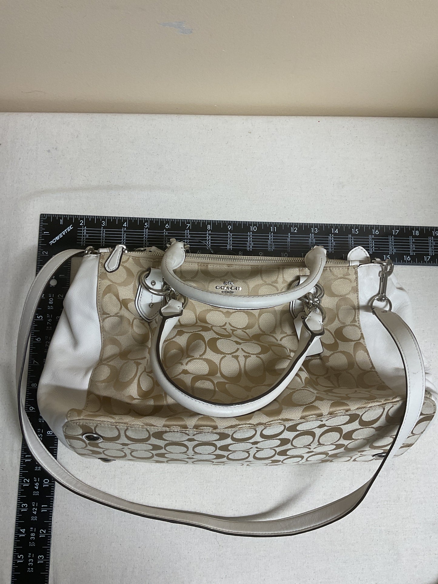 Handbag Designer By Coach In Cream & Tan, Size:Medium