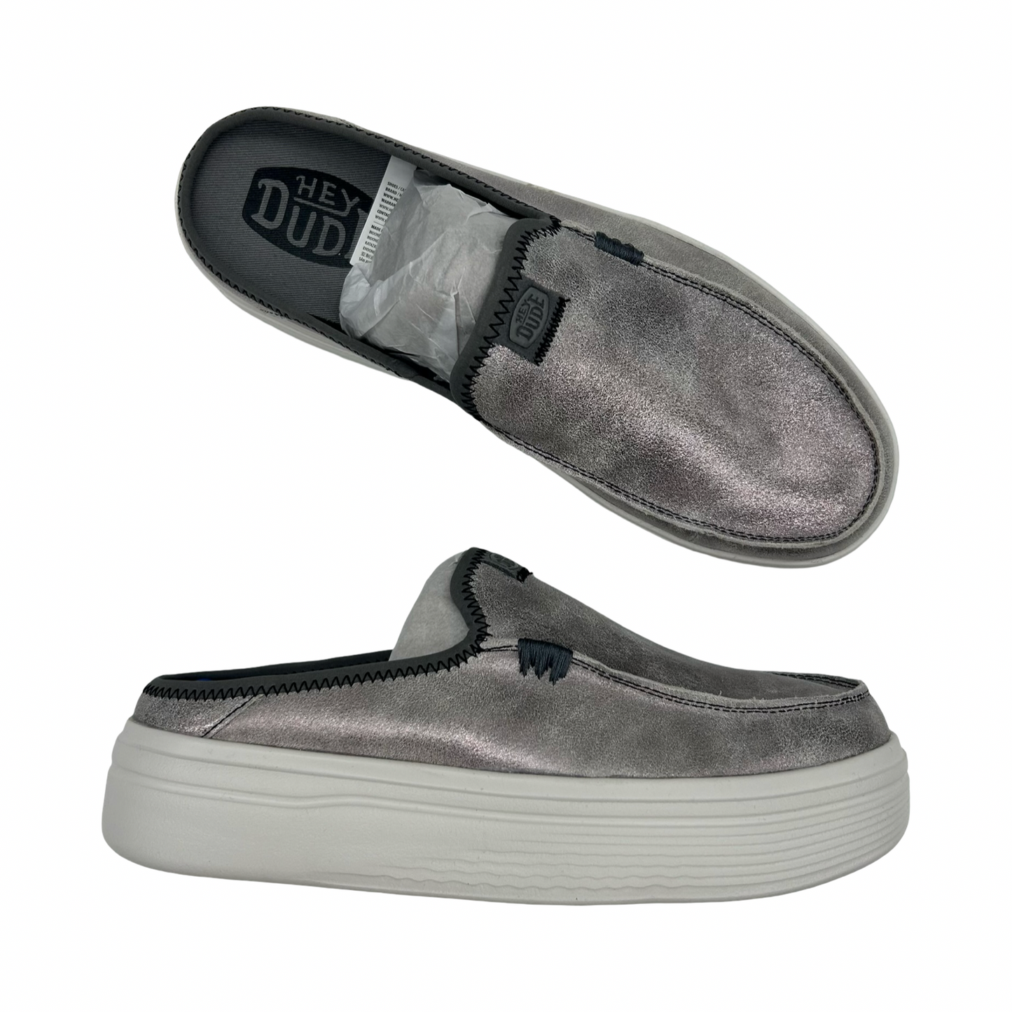 Shoes Flats By Hey Dude In Silver, Size:10