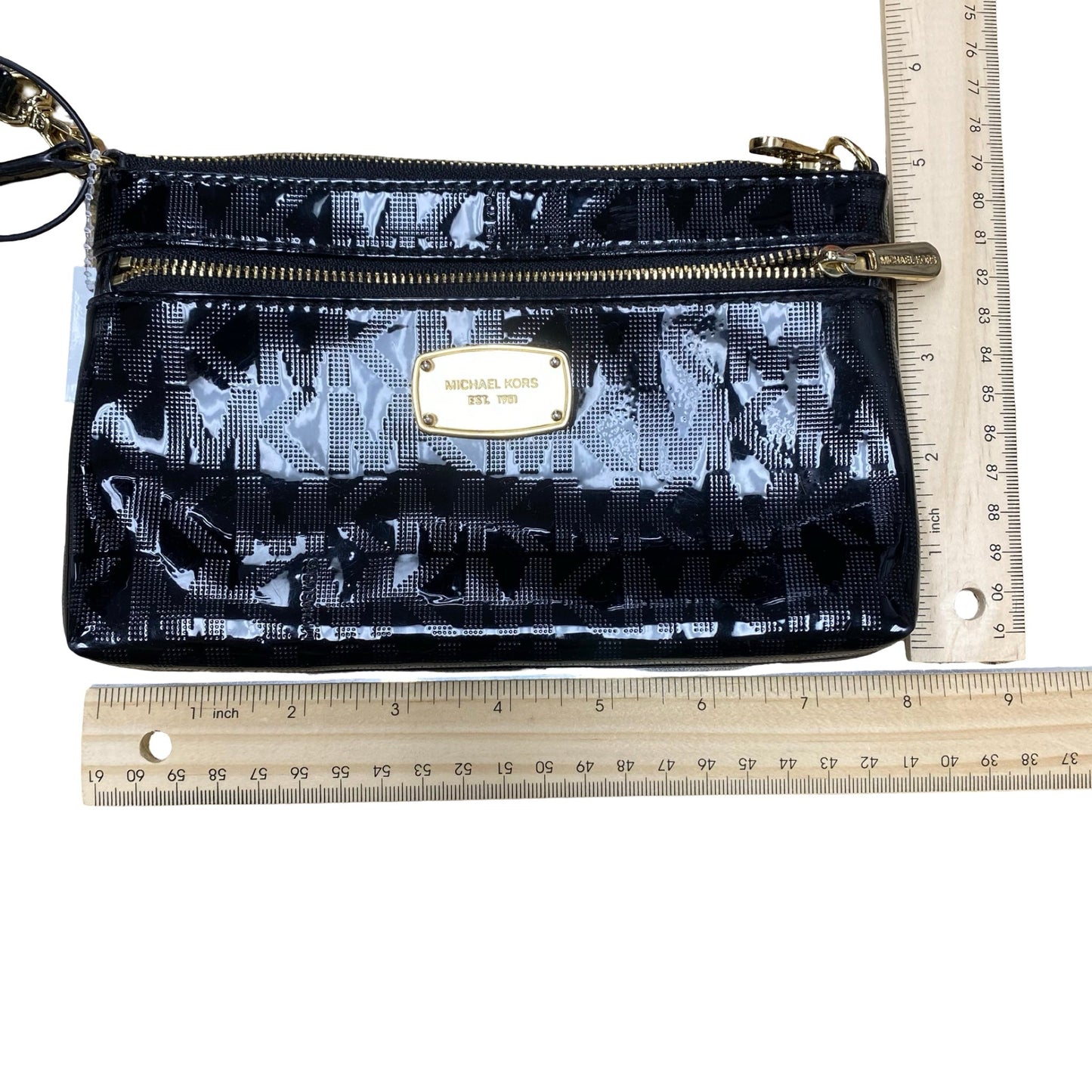 Wristlet Designer By Michael Kors In Black & Gold, Size:Medium