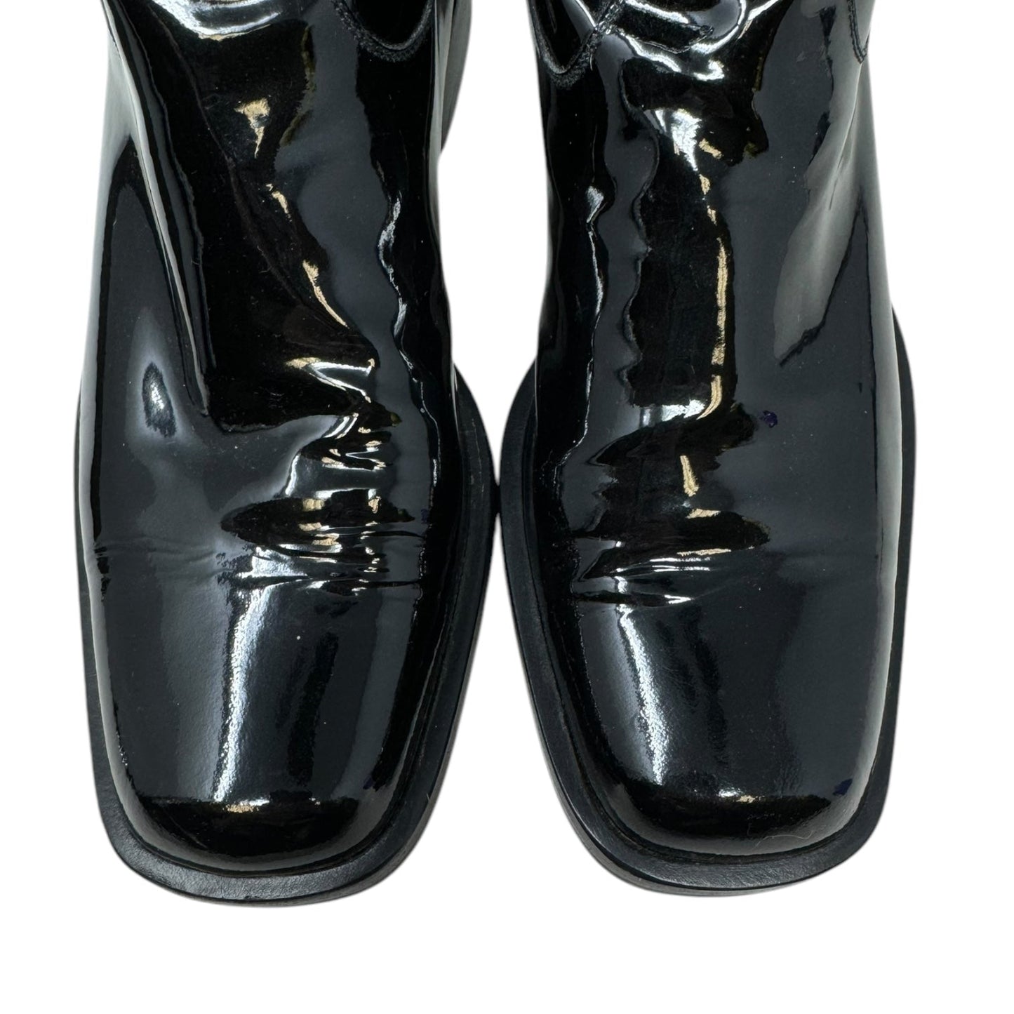 Interlocking C Foldover Patent Leather Combat Boots Luxury Designer By Chanel In Black, Size: 7.5