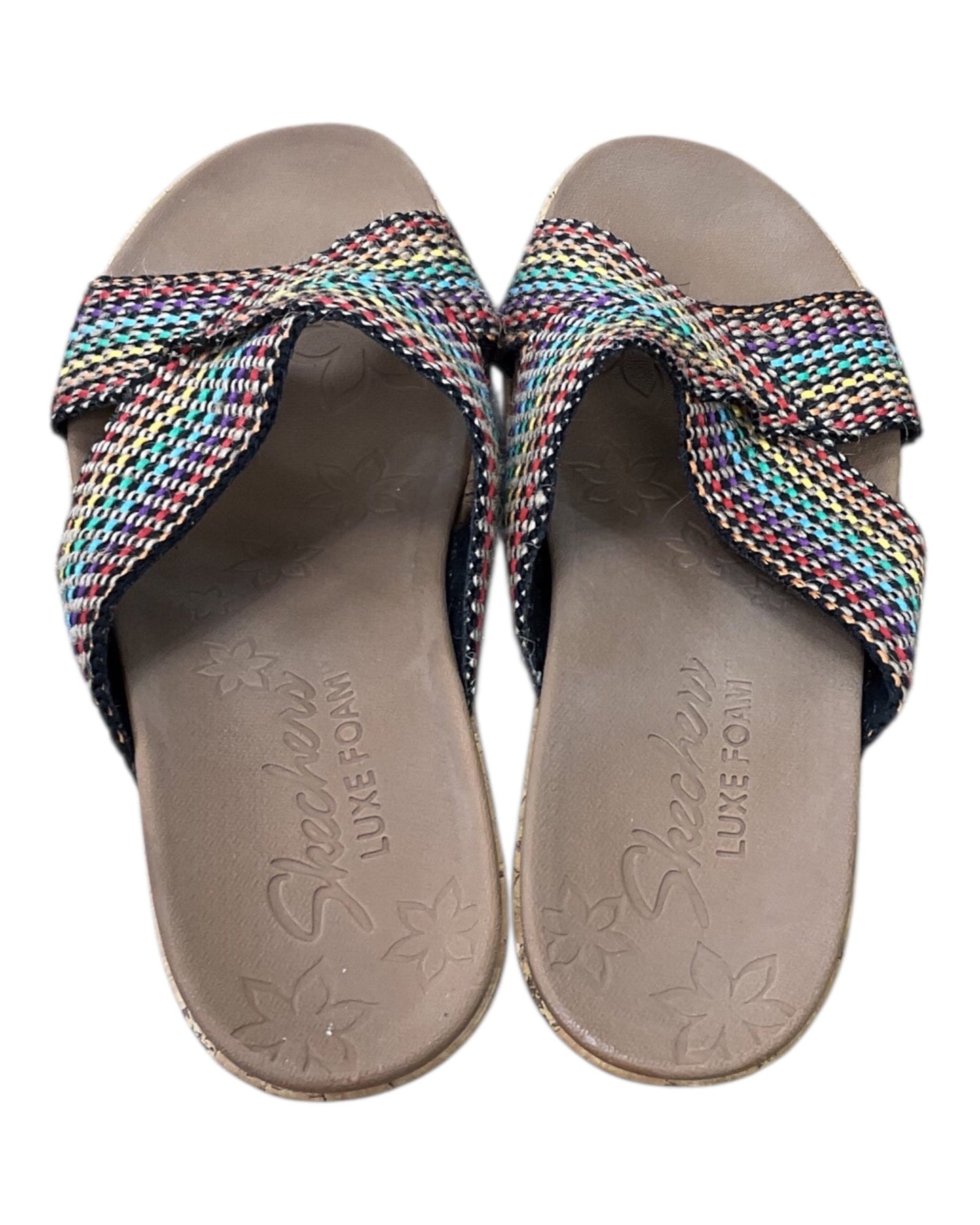 Sandals Heels Wedge By Skechers In Rainbow Print, Size:8