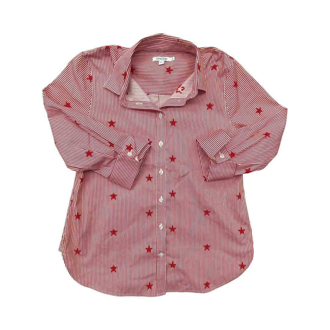 Top 3/4 Sleeve By Chicos In Red & White, Size:4