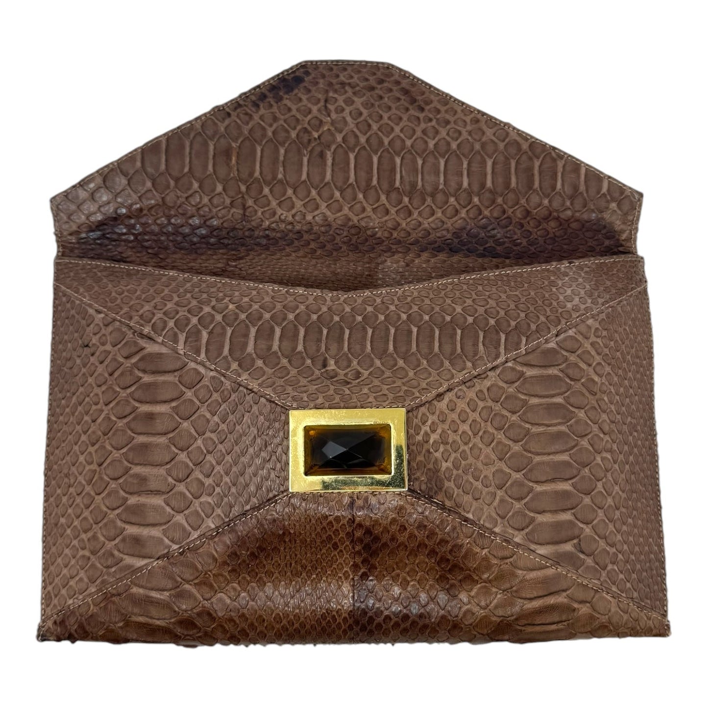 Python Snakeskin & Smokey Quartz Envelope Clutch By Kara Ross, Size: Medium