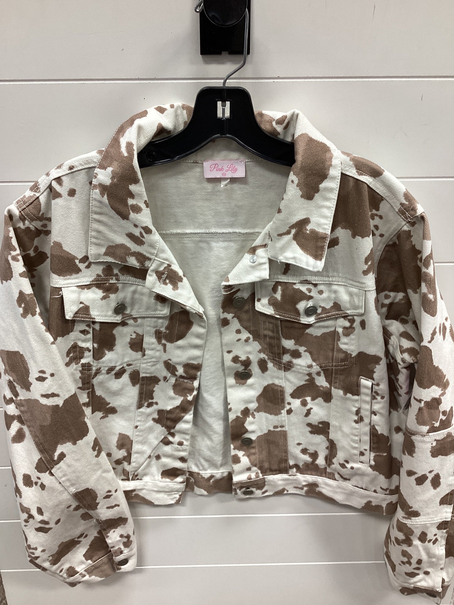 Jacket Denim By Pink Lily In Brown & White, Size:Xl