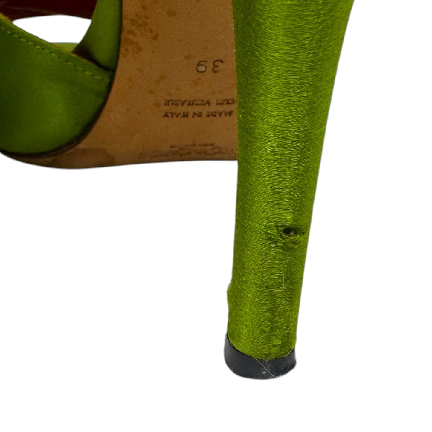 AS IS Rive Gauche Satin Heels Shoes Luxury Designer By Yves Saint Laurent In Green & Red, Size: 9 (39)