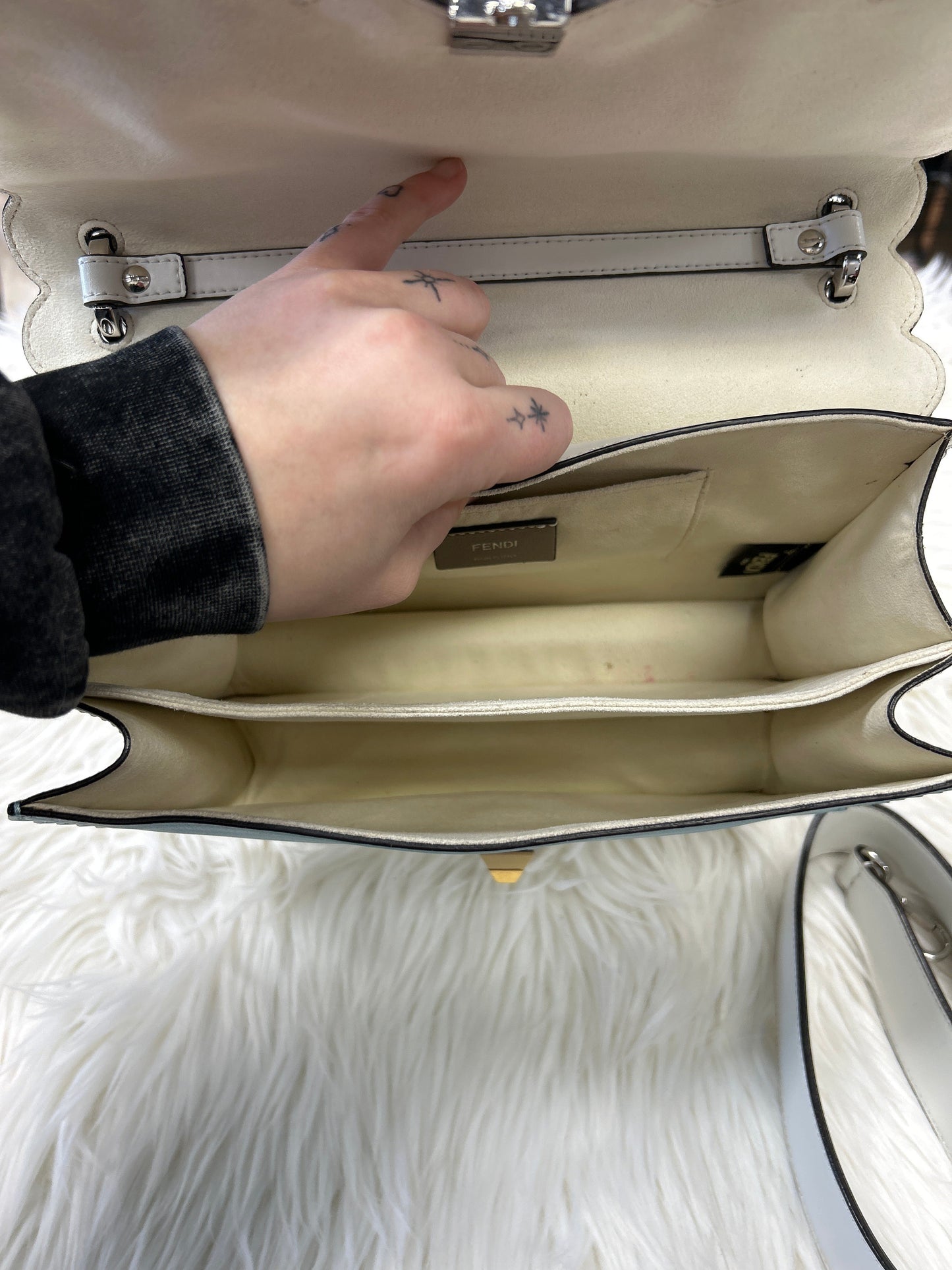 Handbag Luxury Designer By Fendi In Cream & Red, Size:Medium