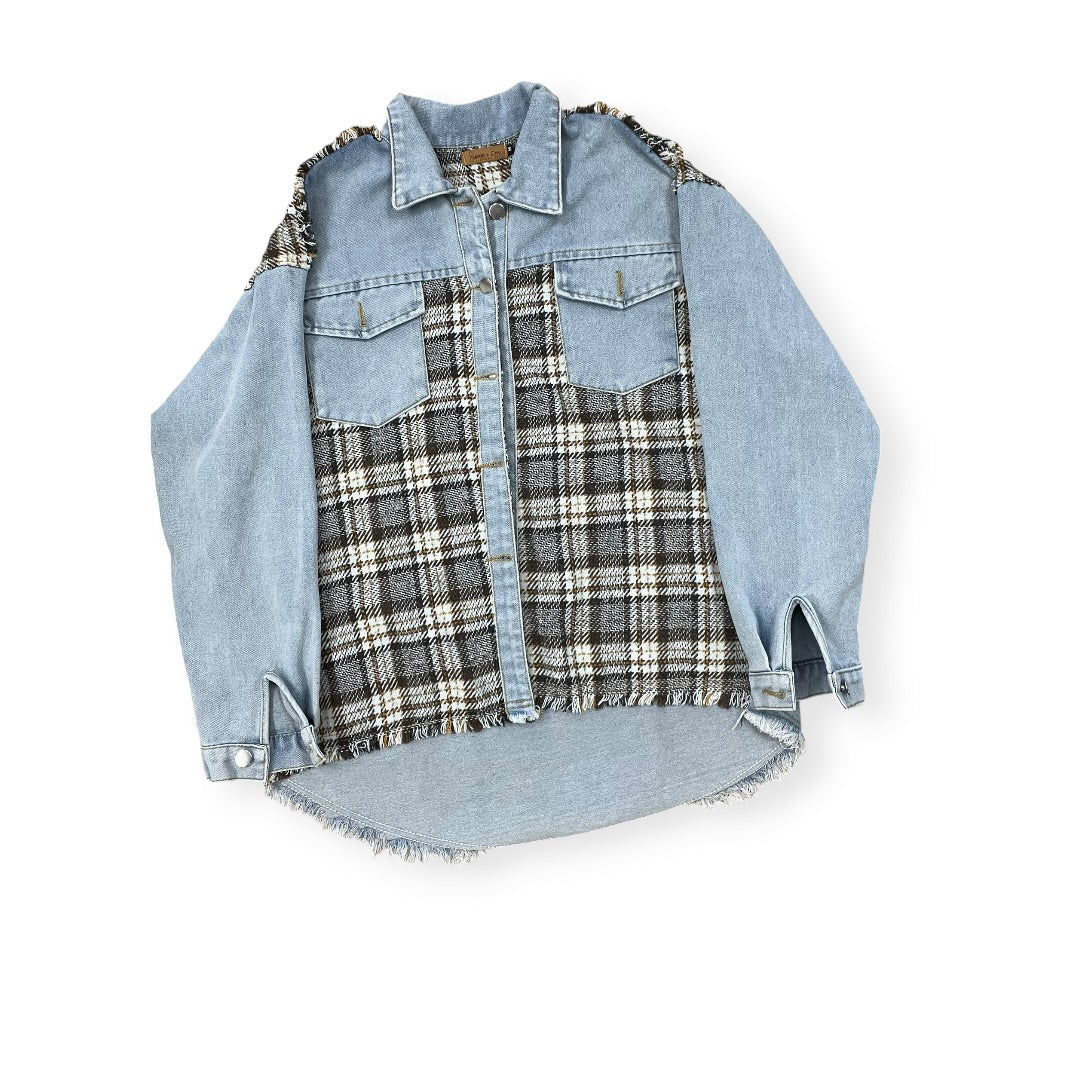 Jacket Denim By Clothes Mentor In Blue & Brown, Size:M
