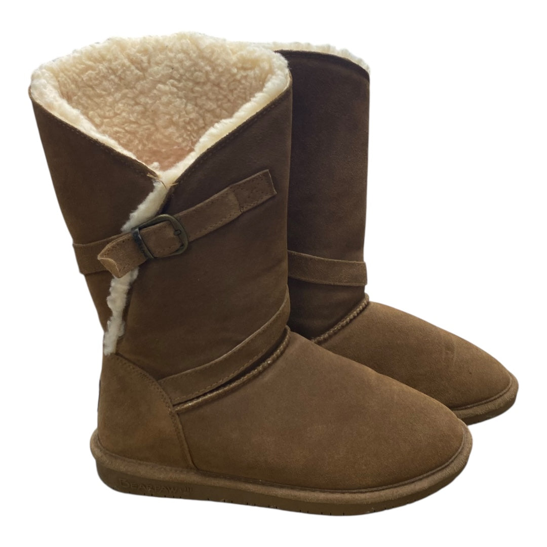 Boots Mid-Calf Flats By Bearpaw In Brown, Size:9