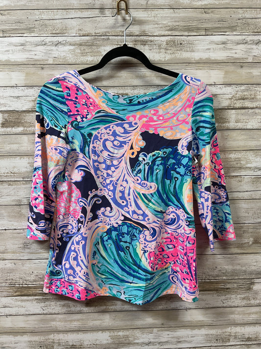 Top 3/4 Sleeve Designer By Lilly Pulitzer In Blue & Pink, Size:Xs