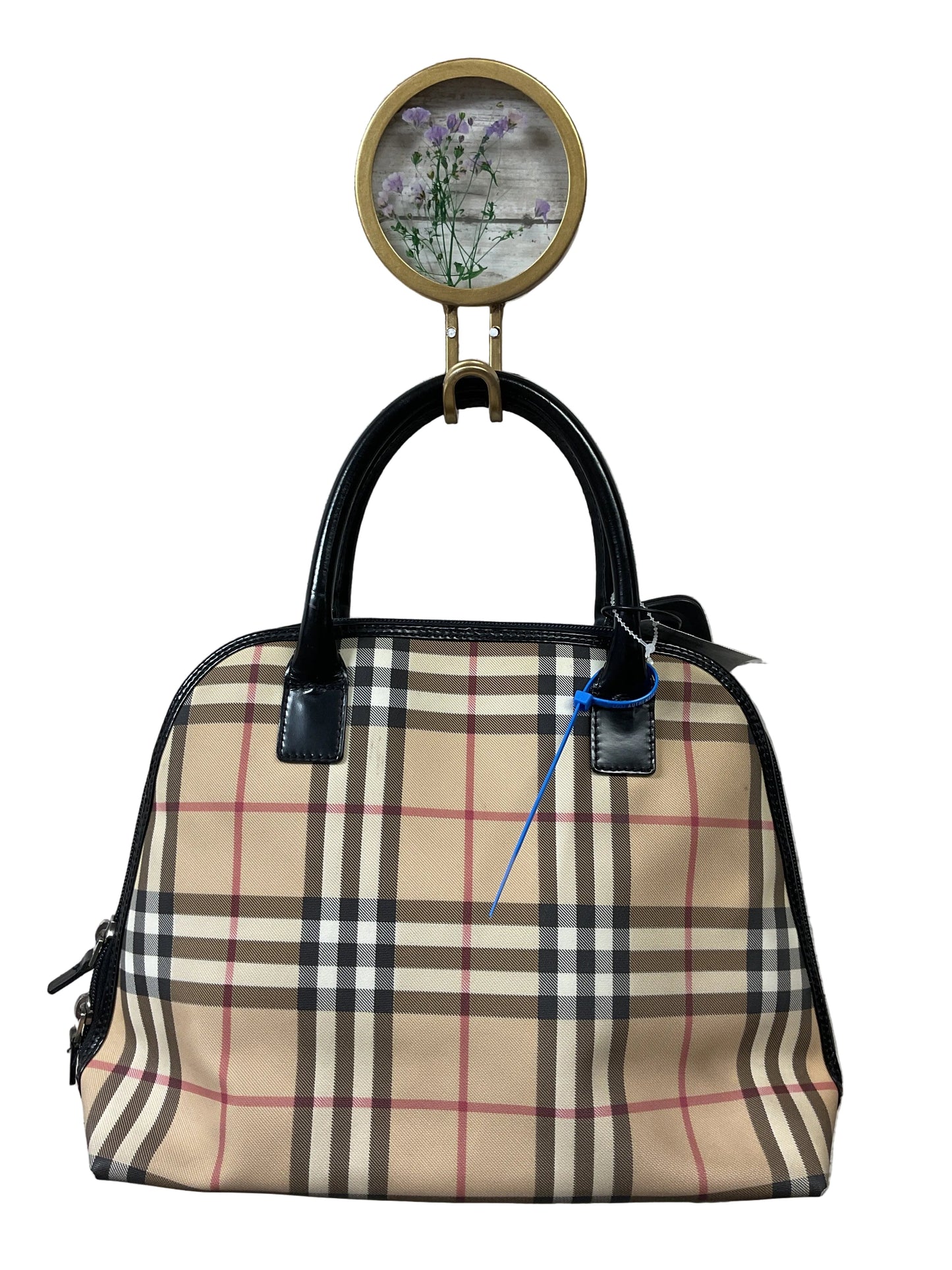 Handbag Luxury Designer By Burberry In Plaid Pattern, Size:Medium