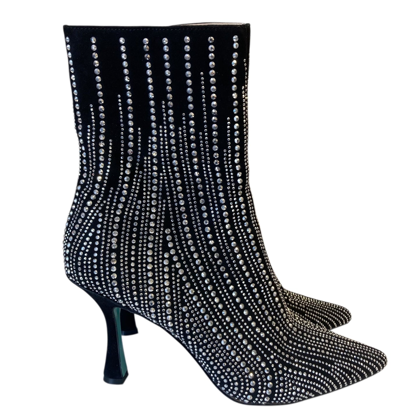 Boots Ankle Heels By Betsey Johnson In Black & Silver, Size:9.5