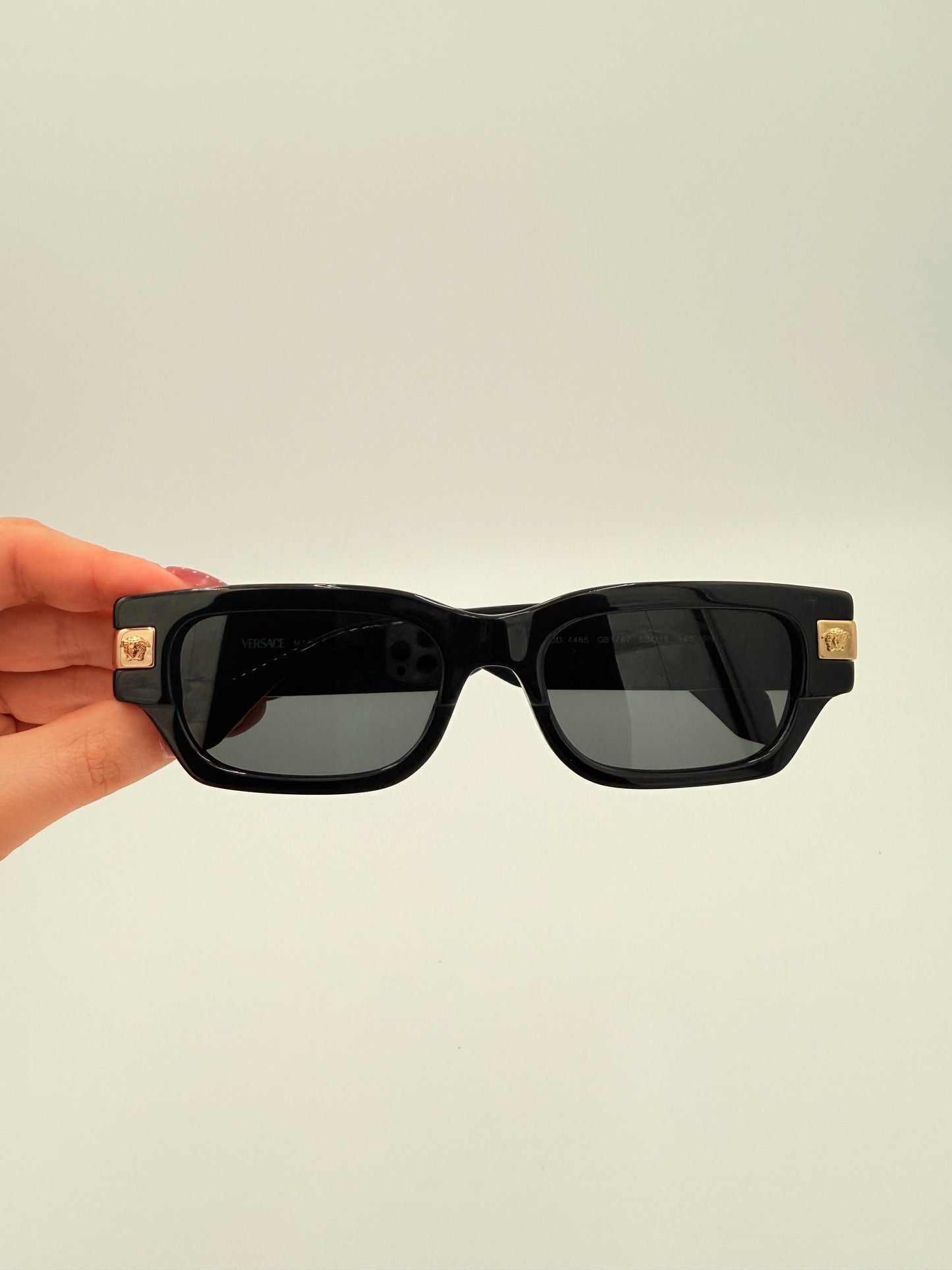 Sunglasses Luxury Designer By Versace In Black & Gold, Size: