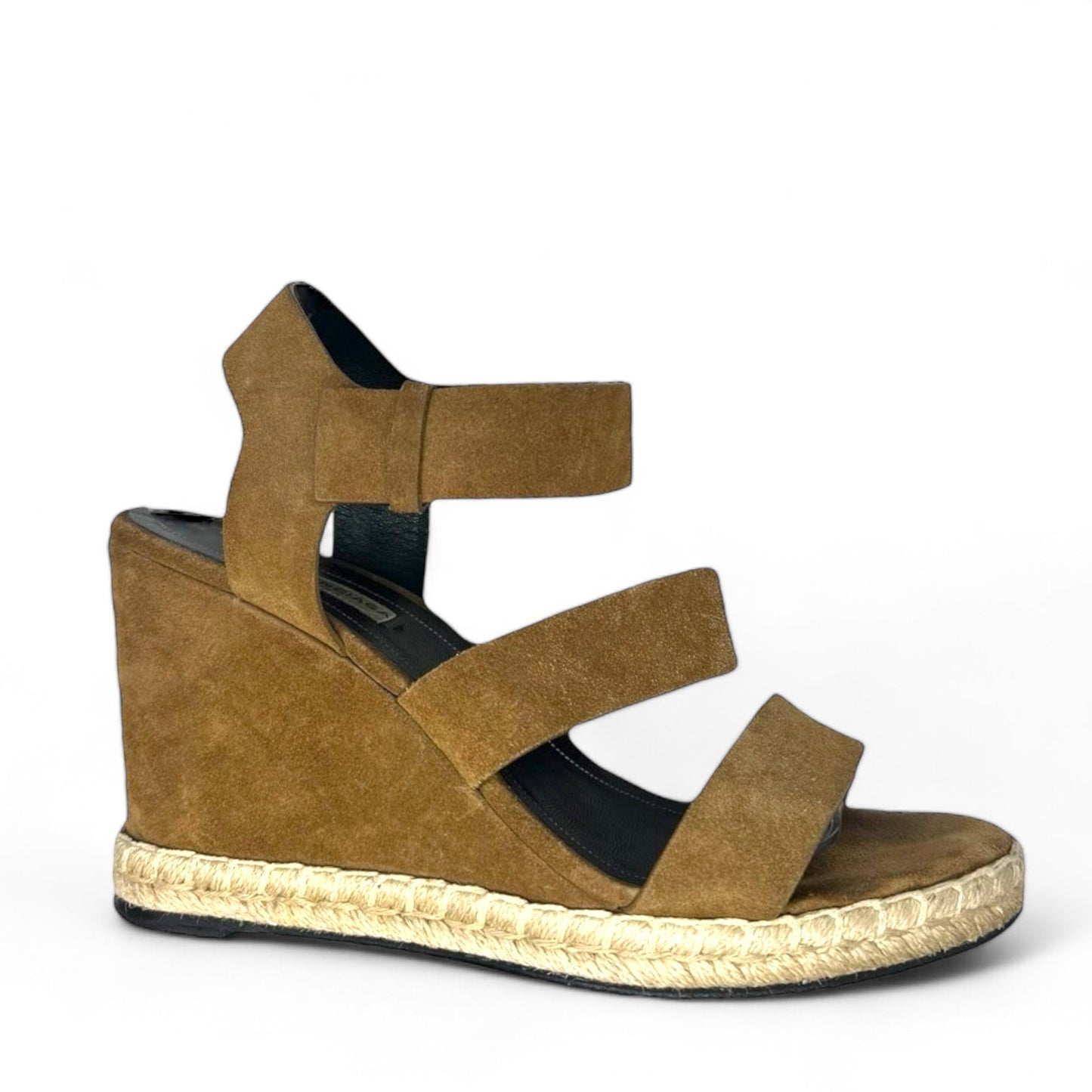 Suede Espadrille Wedge Sandals Luxury Designer By Balenciaga In Hazelnut Noisette, Size: 10