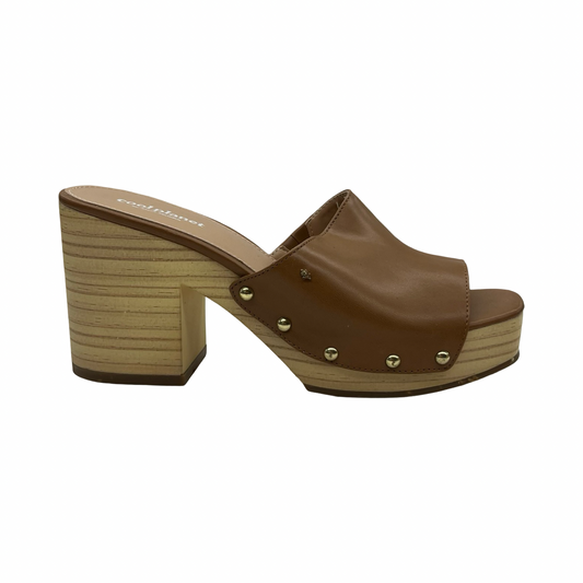 Sandals Heels Block By Steve Madden In Brown, Size:9.5
