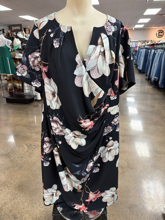 Dress Casual Midi By Adrianna Papell In Black & Pink, Size:22