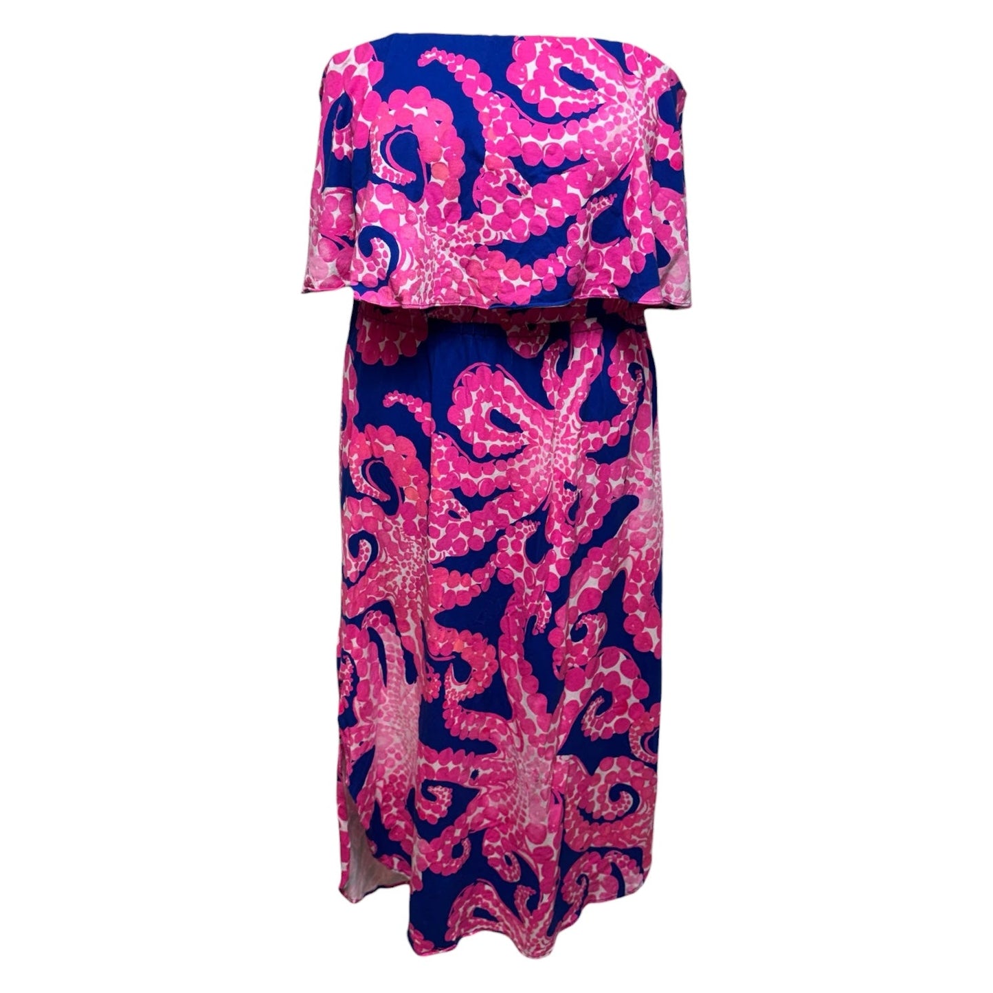 Meridian Strapless Midi Dress Designer By Lilly Pulitzer In Blue & Pink, Size: M