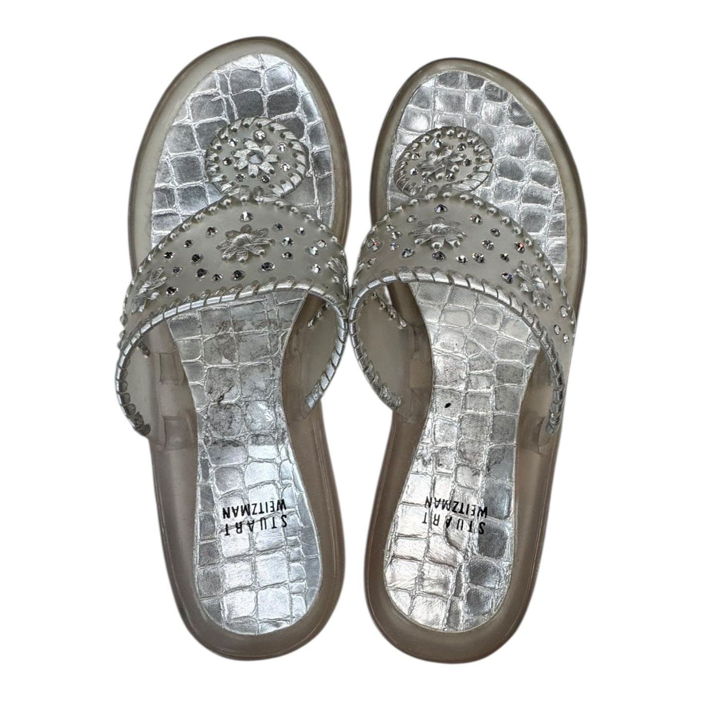 Sandals Designer By Stuart Weitzman In Silver, Size:9