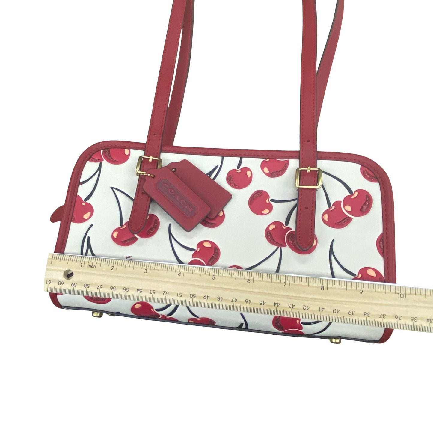 Handbag Designer By Coach In Cream & Red, Size:Medium
