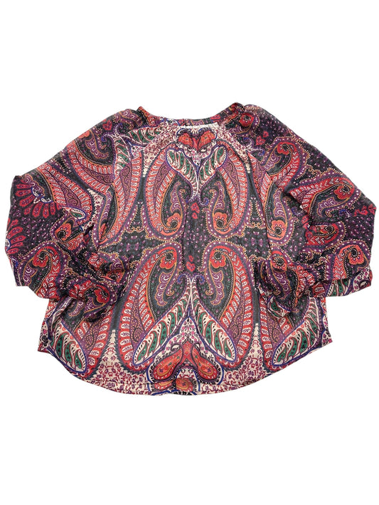 Blouse Ls By Loft In Purple & Red, Size:L
