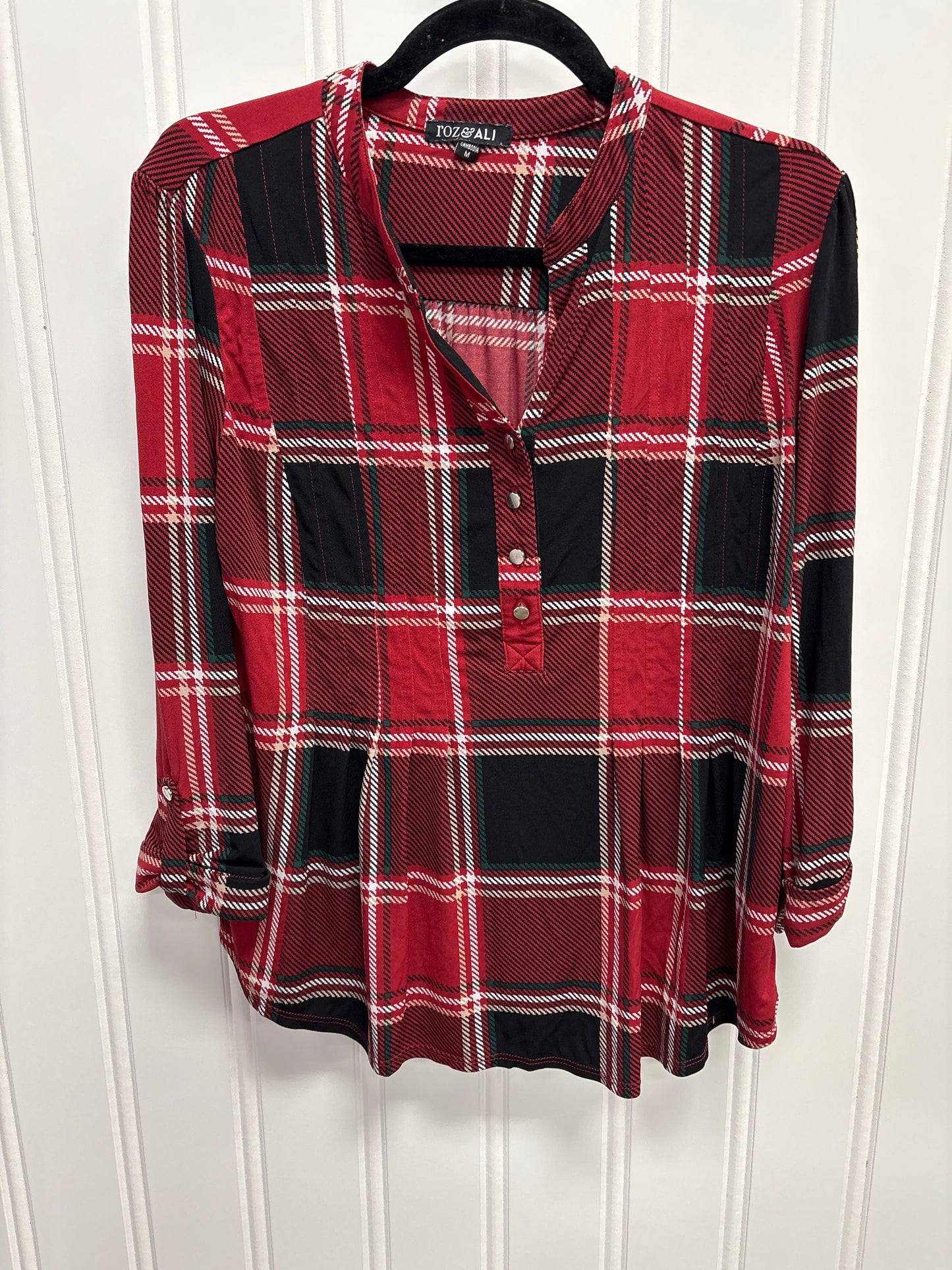 Top 3/4 Sleeve By Roz And Ali In Plaid Pattern, Size:M