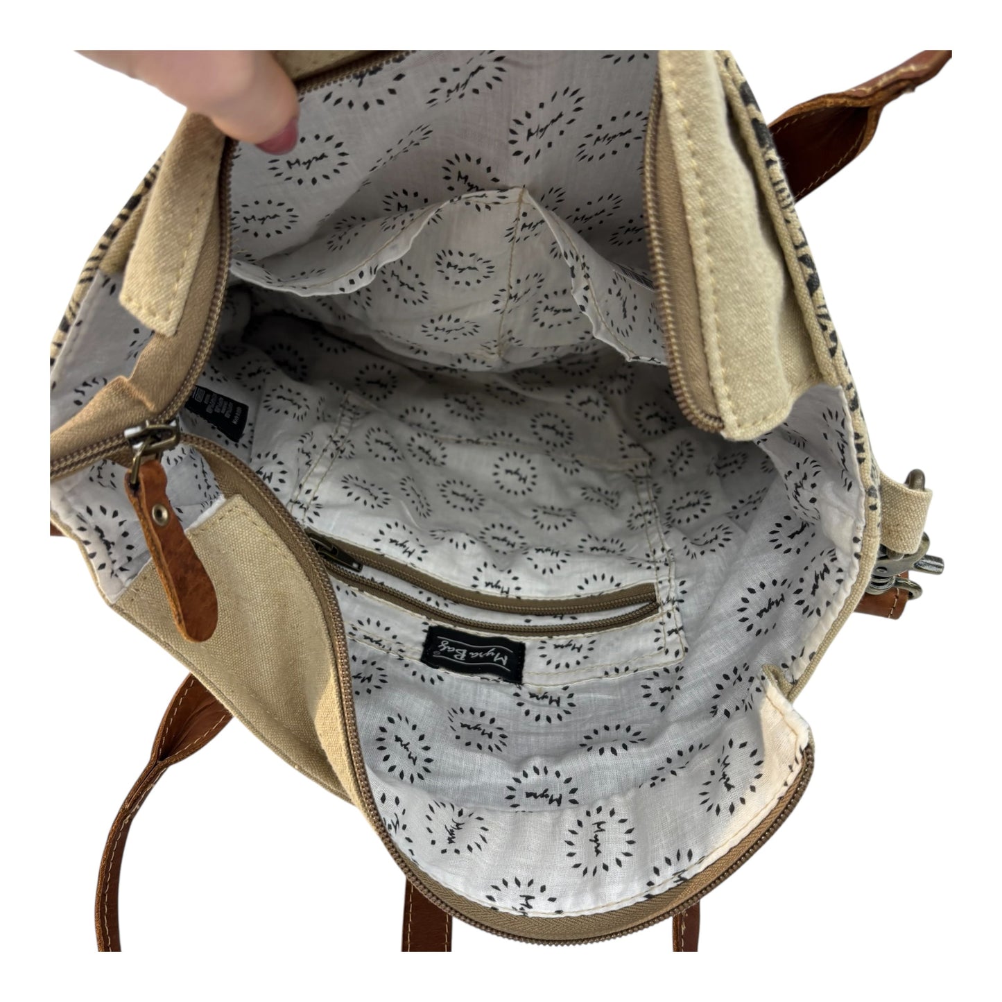 Handbag By Myra In Grey & Tan, Size:Medium