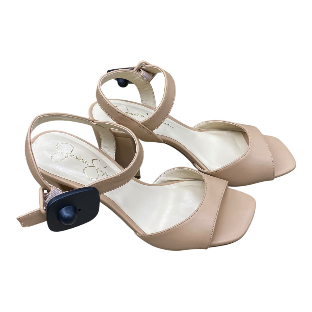 Sandals Heels Block By Jessica Simpson In Beige, Size:7.5