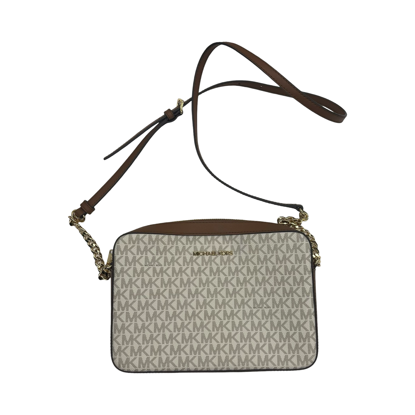 Crossbody Designer By Michael Kors In Brown & Cream, Size:Medium