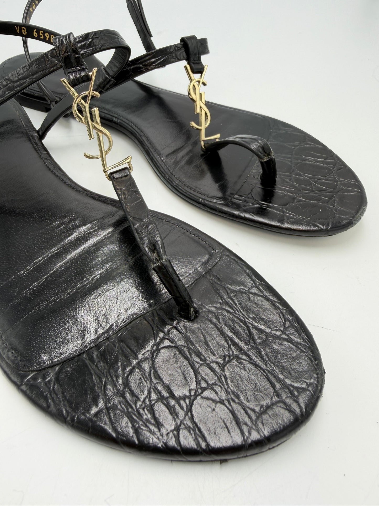 Yves Saint Laurent Cassandra Embossed Luxury Sandals, Size: 8 (38.5)