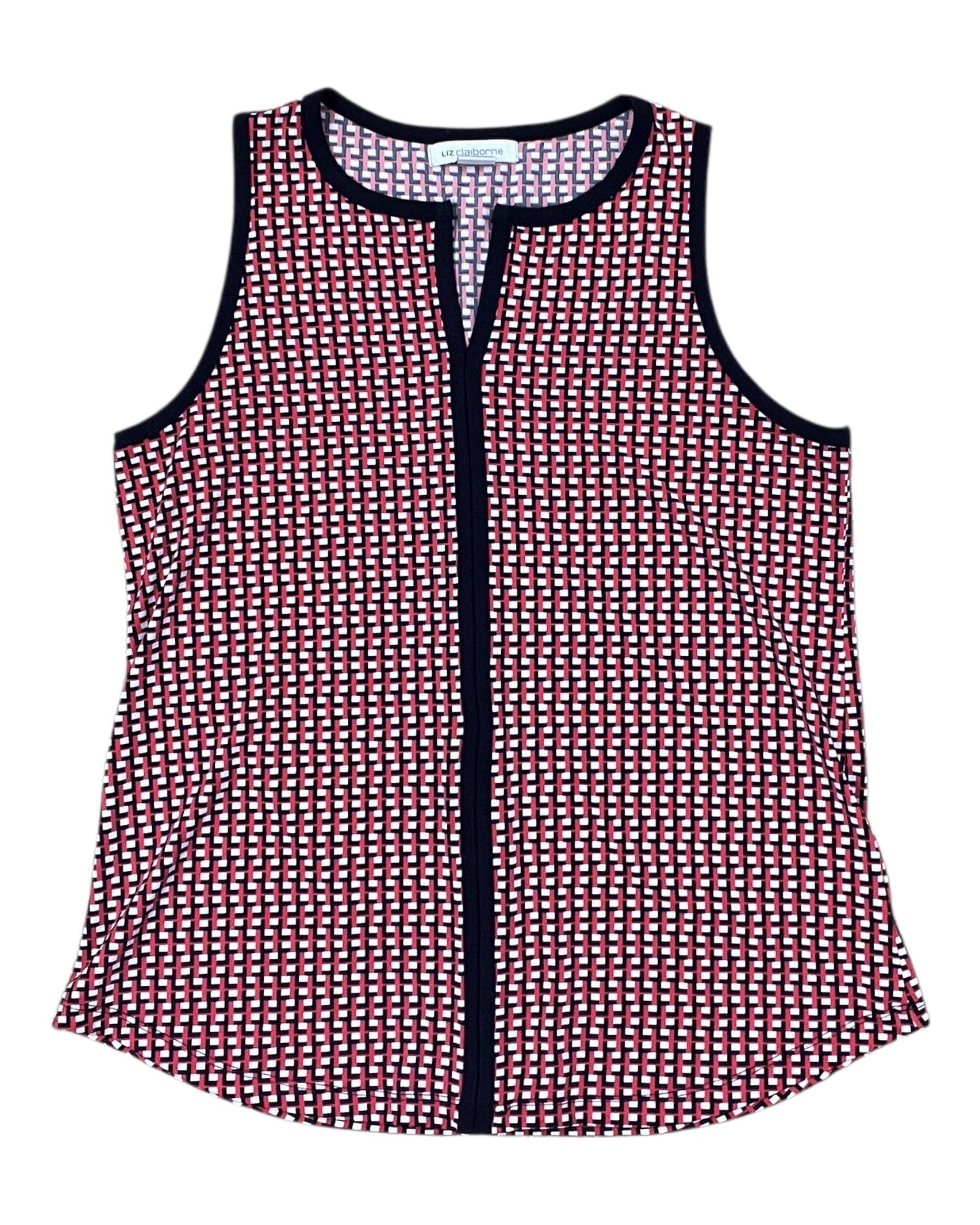 Top Sleeveless By Liz Claiborne In Blue Red & White, Size:M