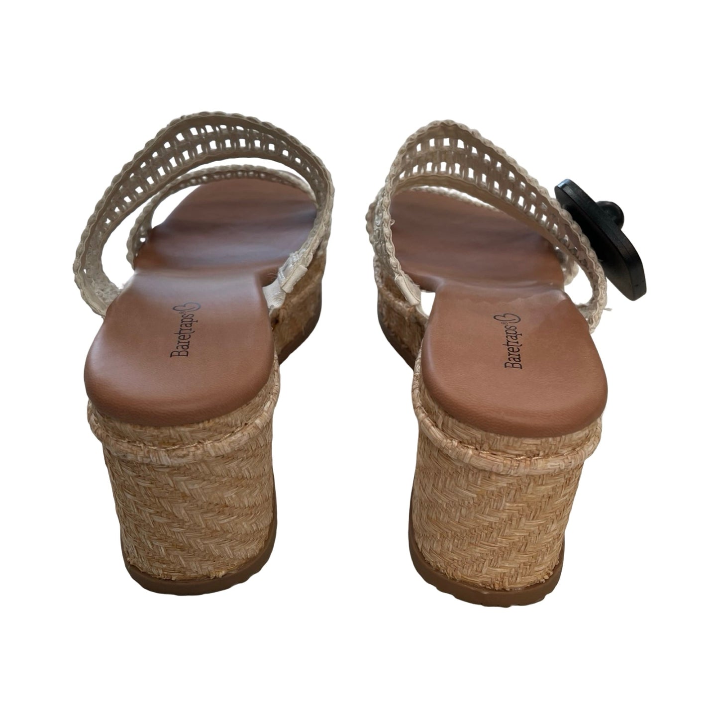 Sandals Heels Block By Bare Traps In Tan & White, Size:8