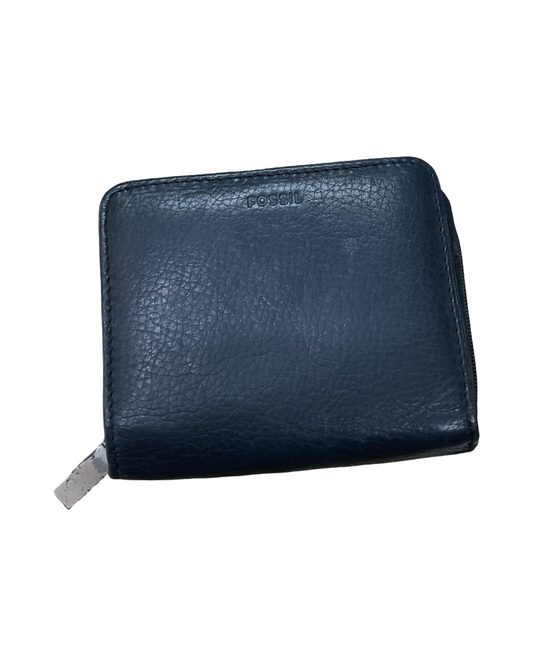 Wallet Leather By Fossil In Black & Blue, Size:Small