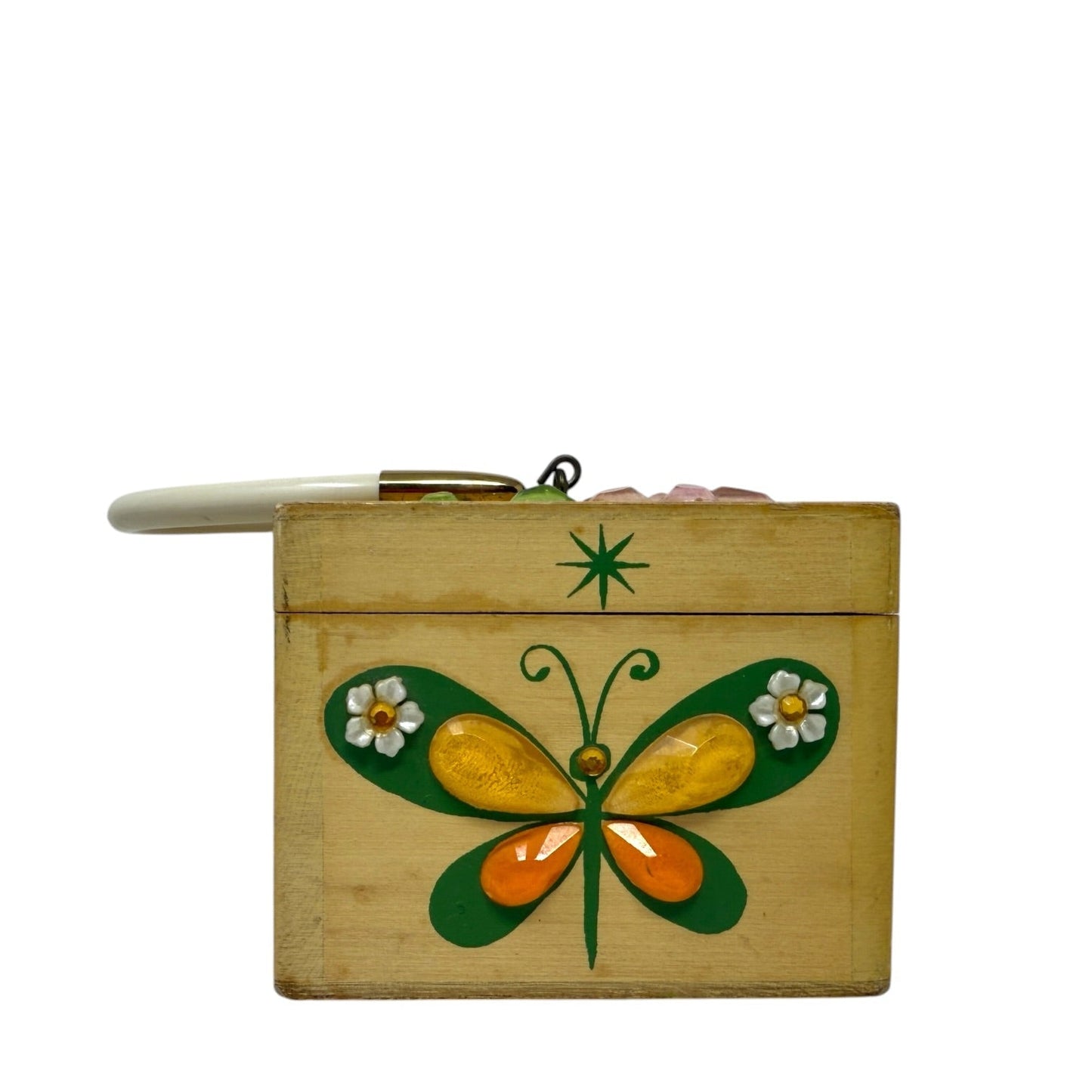 Vintage Collectible 60’s “Glitter Bugs” Wooden Box Bag By Enid Collins Of Texas, Size: Small