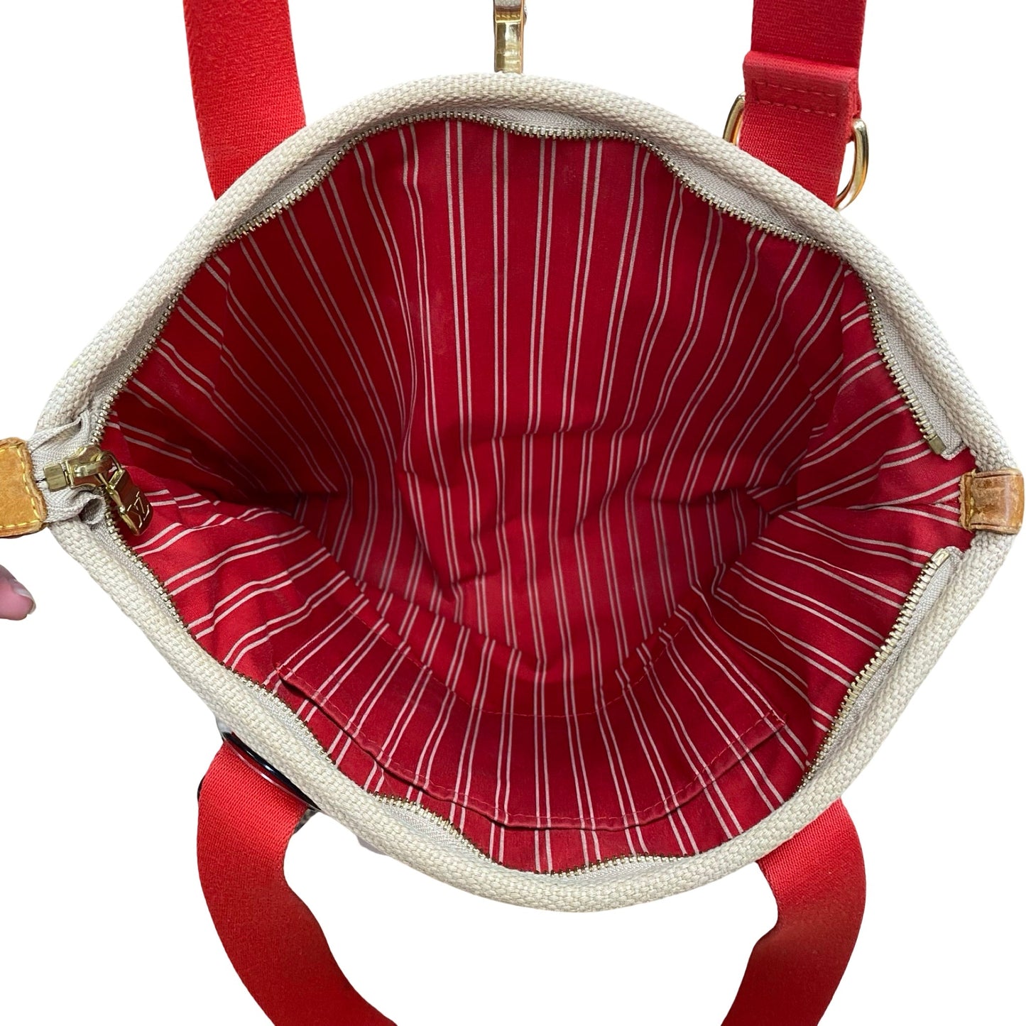 Handbag Luxury Designer By Louis Vuitton In Red & Tan, Size:Medium