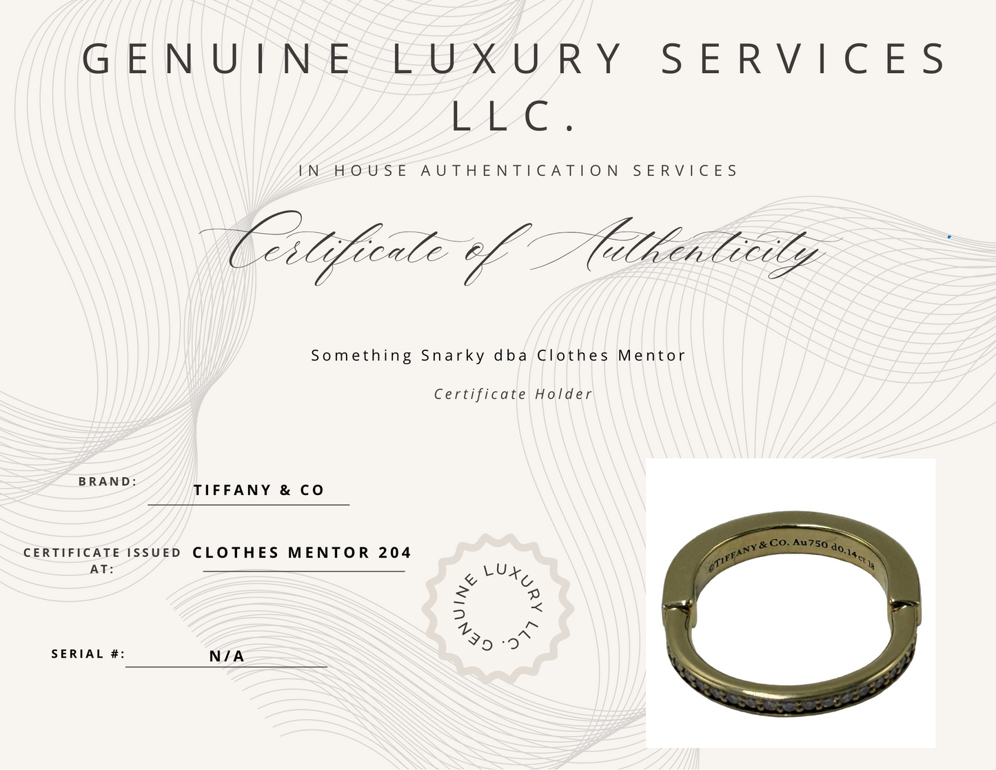 Tiffany & Company 18K & Diamond Lock Luxury Designer Ring, Size 6