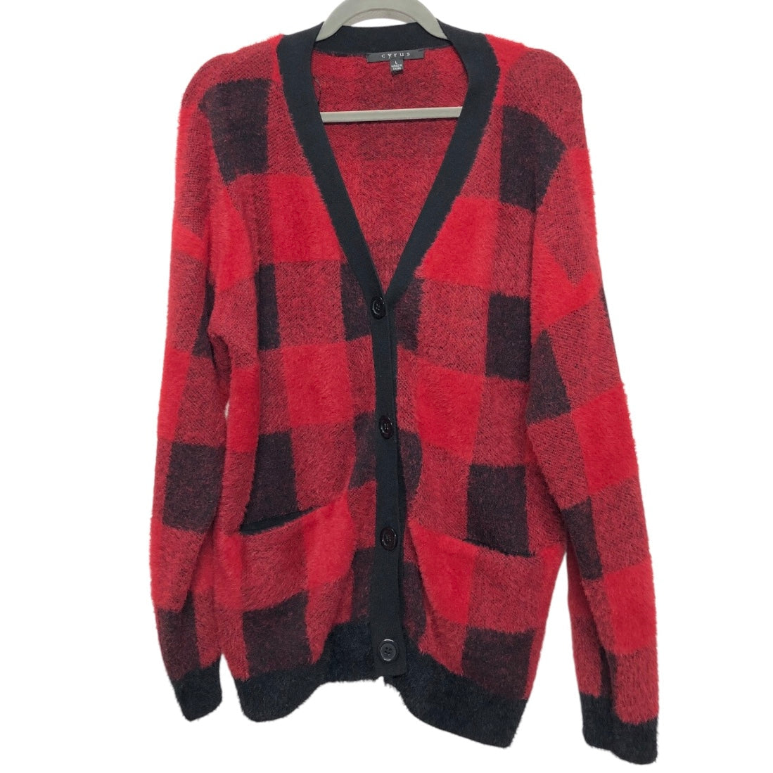 Sweater Cardigan By Cyrus Knits In Black & Red, Size:L