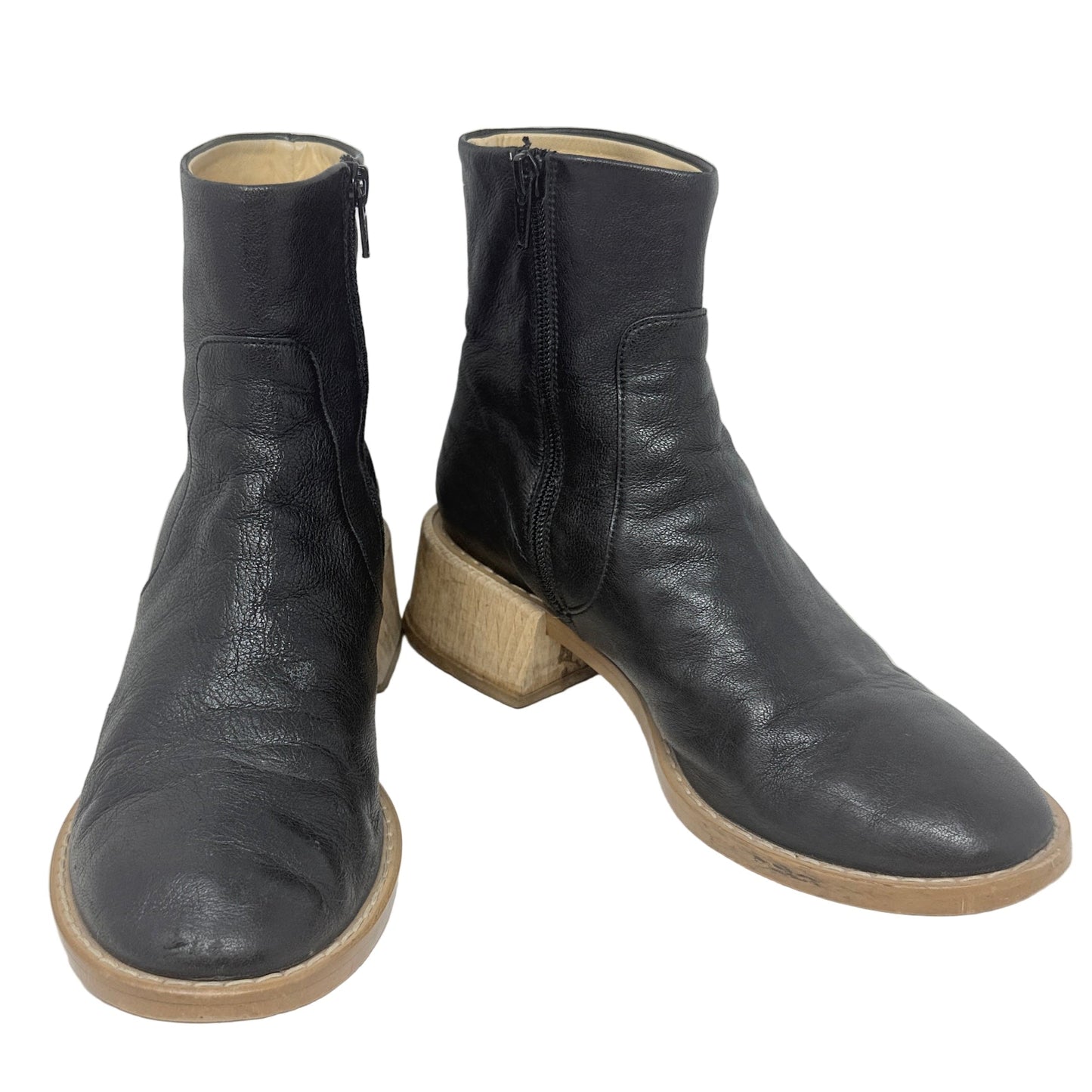 Vintage Block Wooden Heel Ankle Boots Designer By Maison Margiela In Black, Size: 9