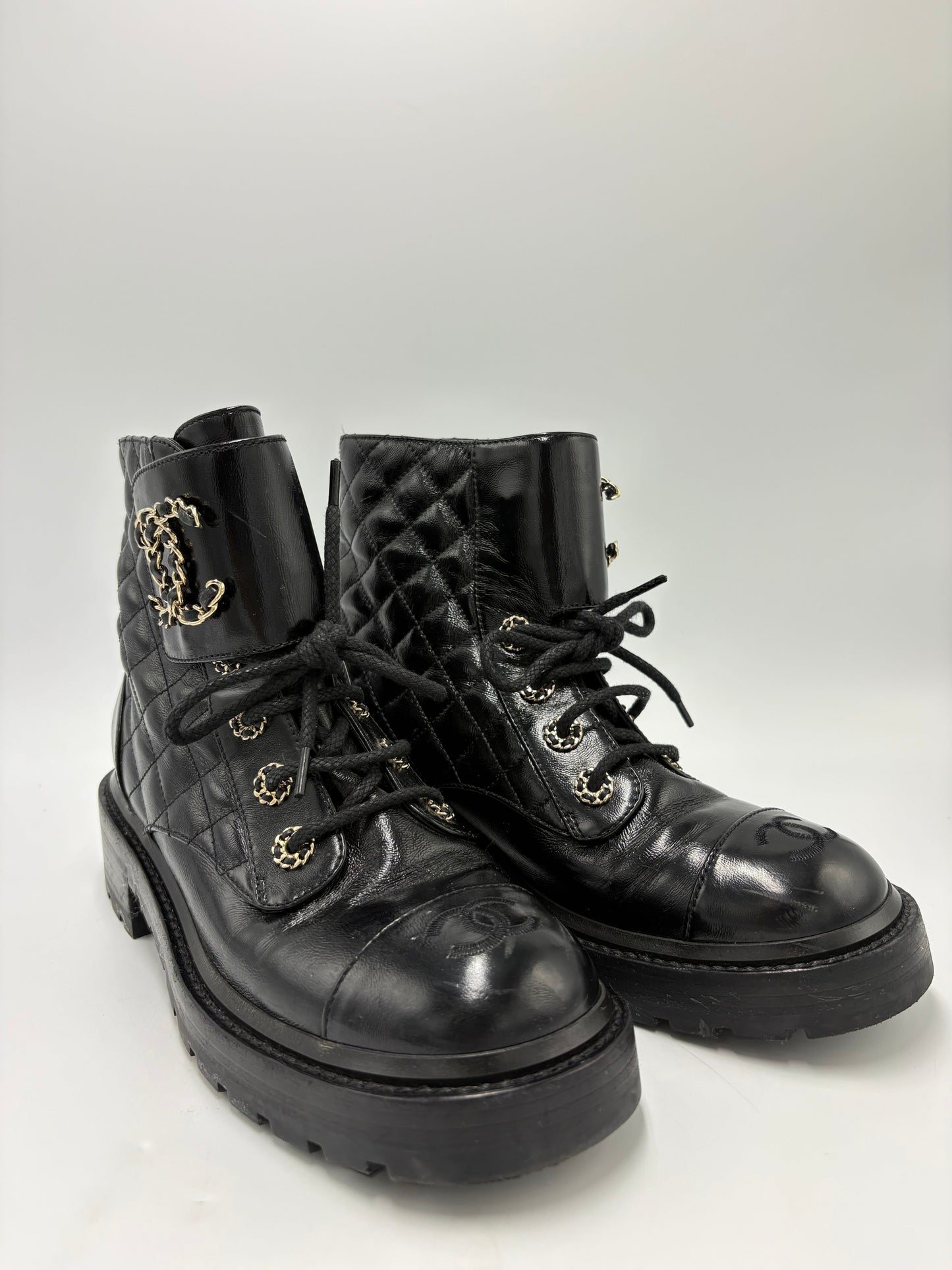 Chanel CC Logo Luxury Combat Boots, Size: 8