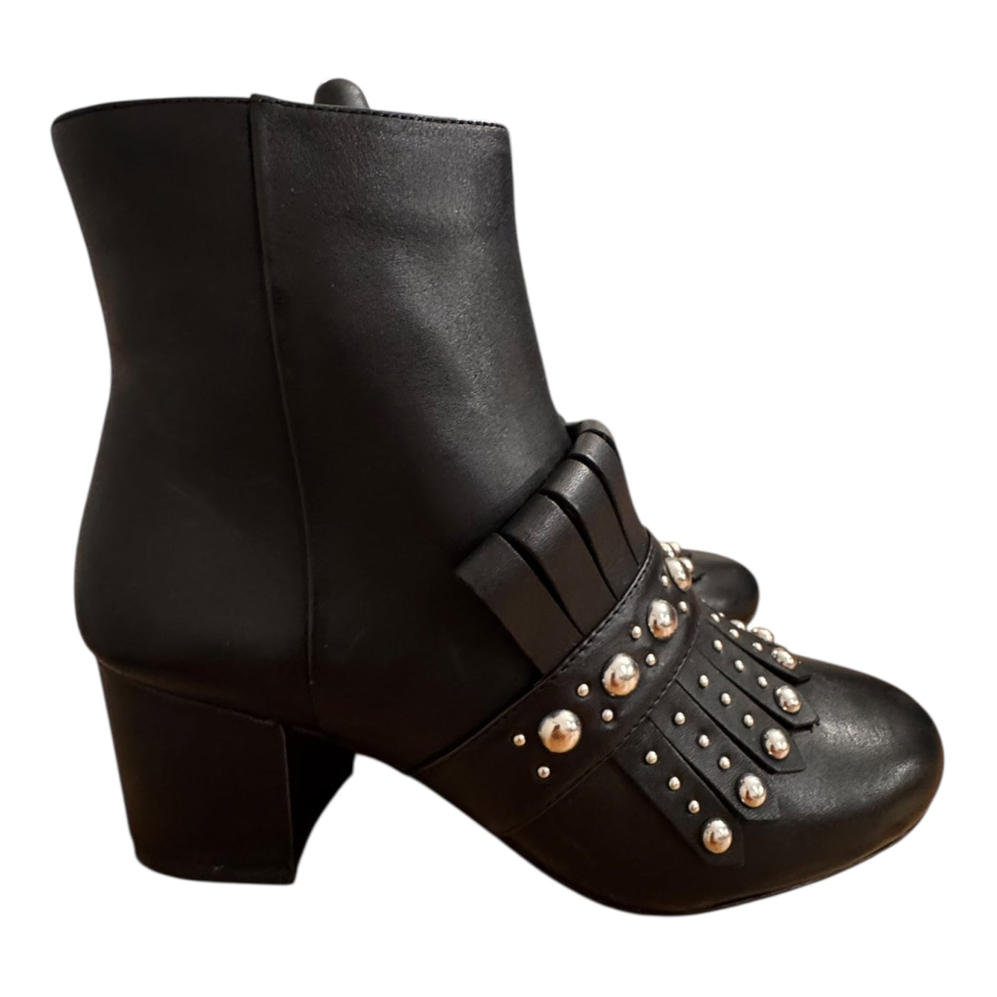 Boots Ankle Heels By Nine West In Black & Silver, Size:6.5