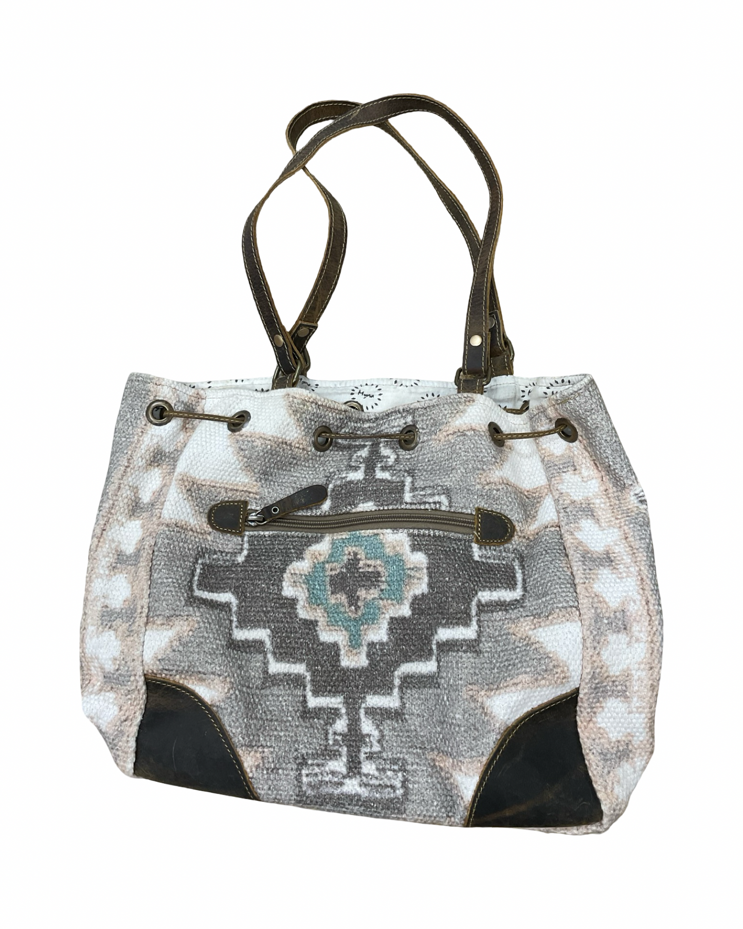 Handbag By Myra In Grey & White, Size:Large