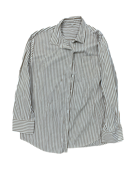 Blouse Ls By Clothes Mentor In Brown & White, Size:1X