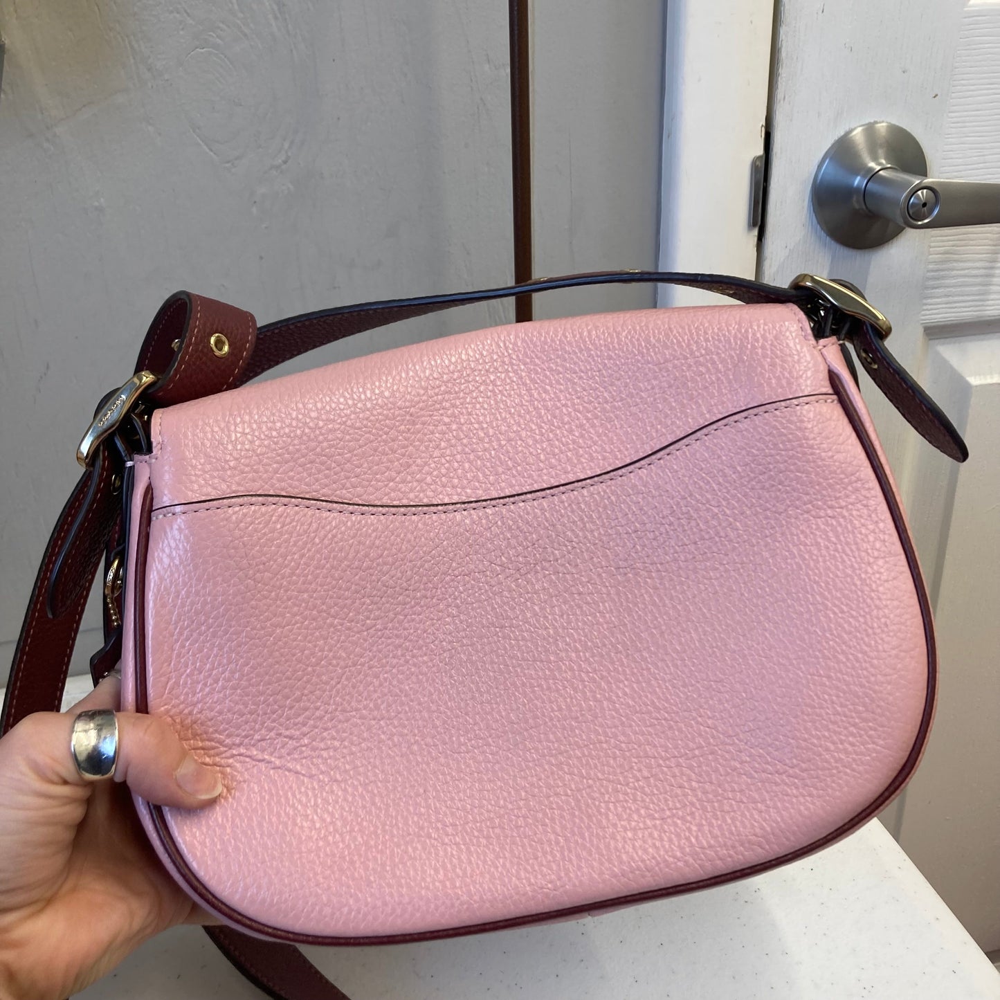 Crossbody Designer By Coach In Pink, Size:Medium