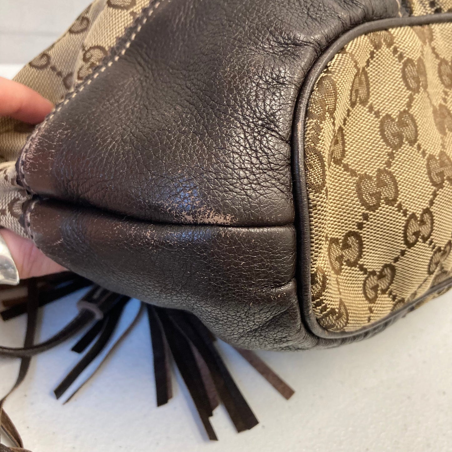 Handbag Luxury Designer By Gucci In Brown & Tan, Size:Medium