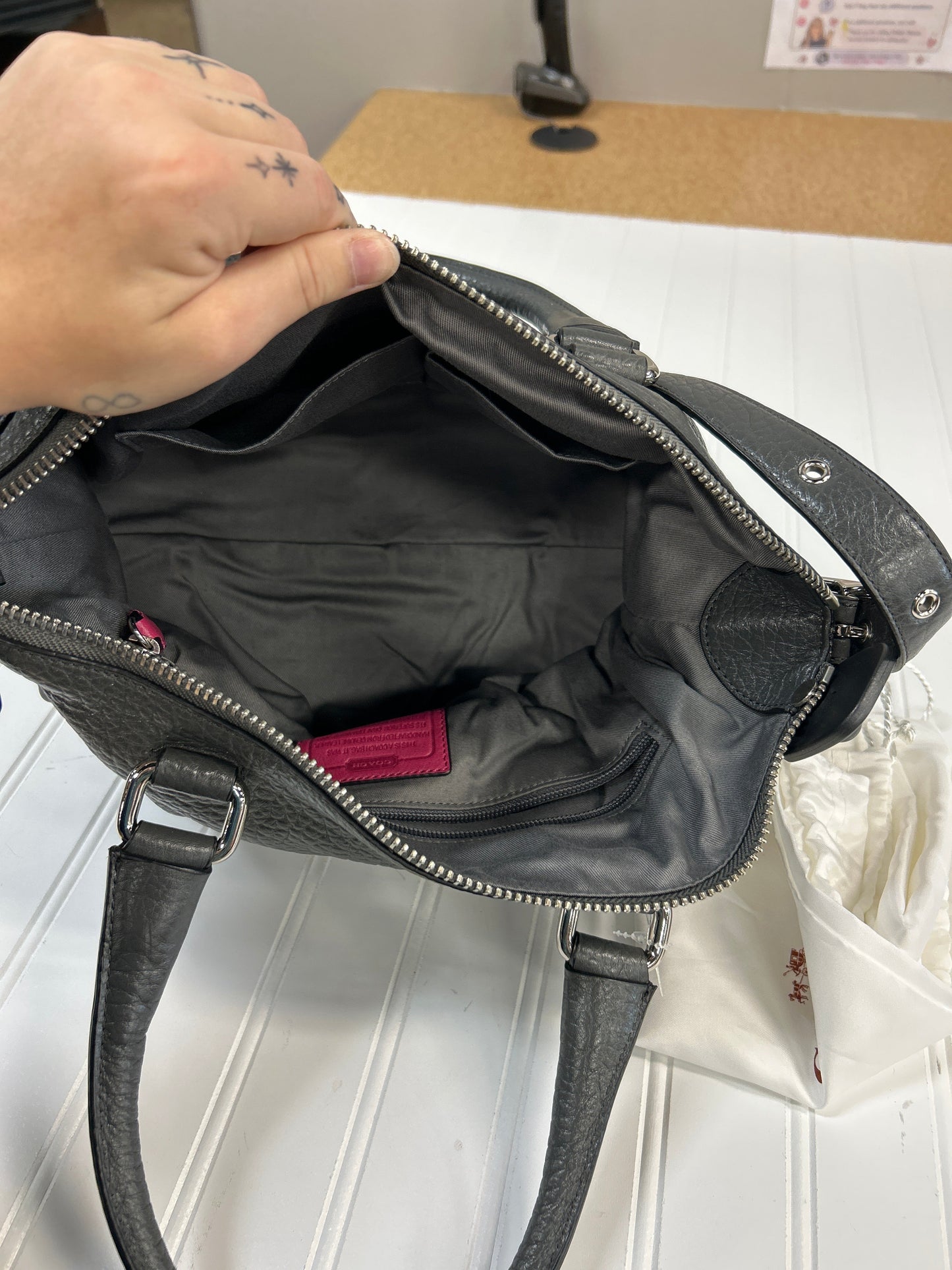 Handbag Designer By Coach In Grey & Pink, Size:Large