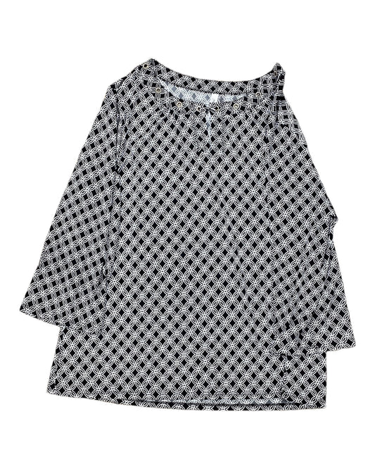 Top 3/4 Sleeve By Ny Collection In Black & White, Size:1X