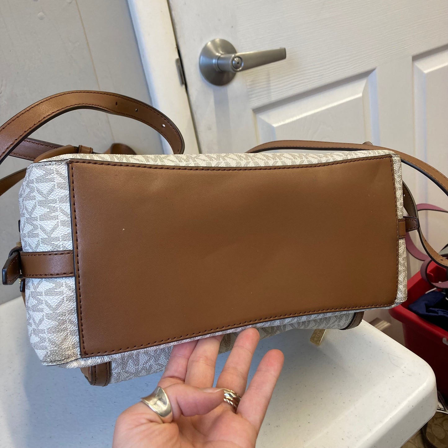 Backpack Designer By Michael Kors In Brown & White, Size:Large