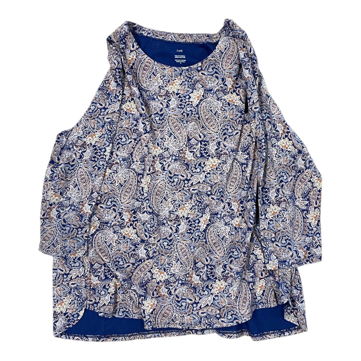 Top 3/4 Sleeve By J. Jill In Blue & Tan, Size:Xl