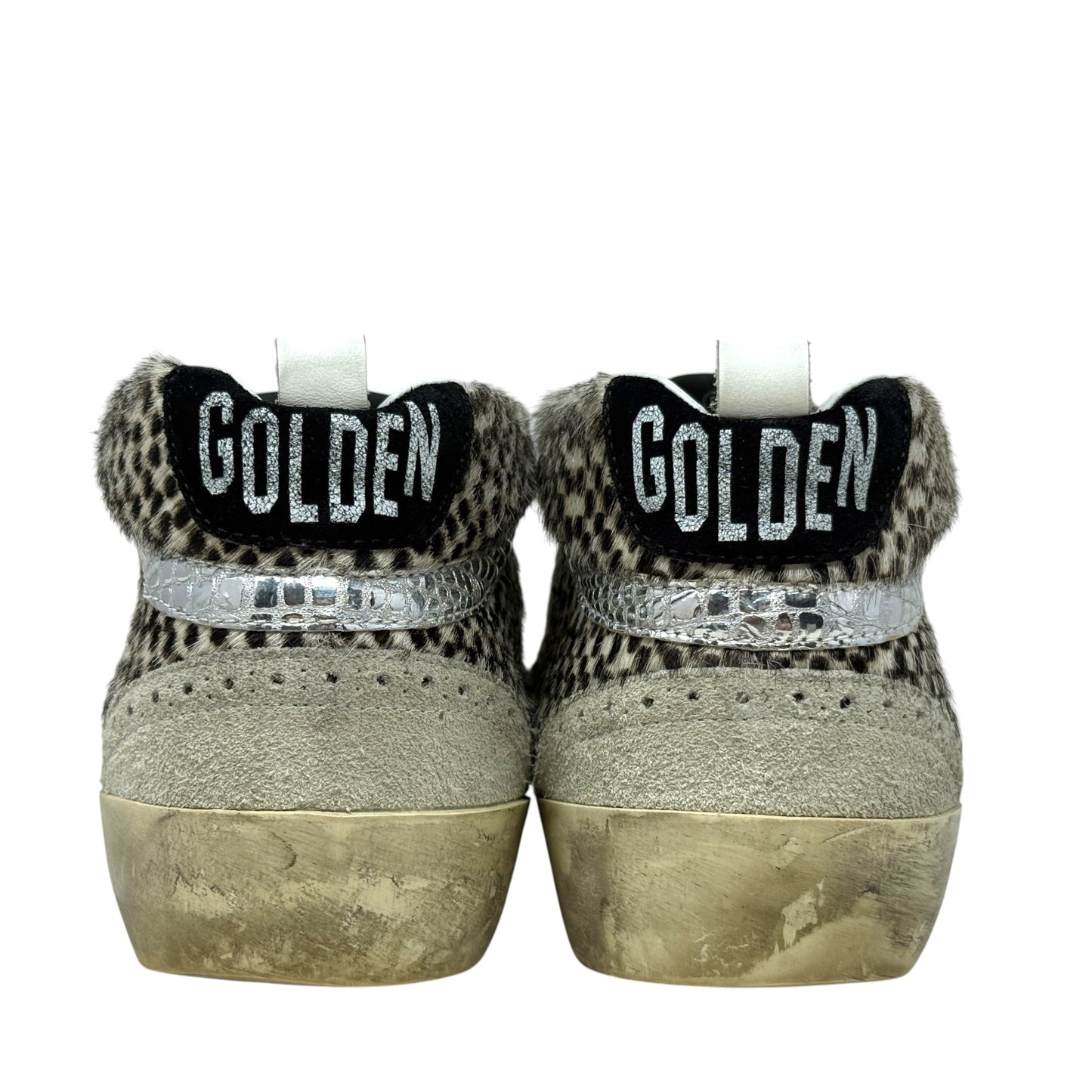 Mid Star Animal Print Leather Sneakers Luxury Designer By Golden Goose In Brown & Cream, Size: 10 (40)